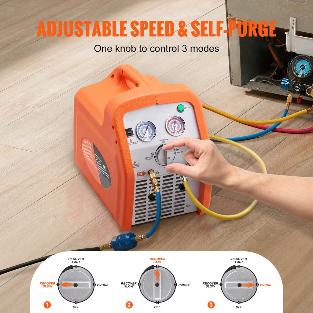 1 HP Refrigerant Recovery Machine with Dual Cylinder – Orange
