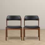 Enzo Dining Chair Set of 2 with Black Vegan Leather - Black / Brown