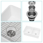 32" Dual Mount Ceramic Kitchen Sink with Double Bowl - White