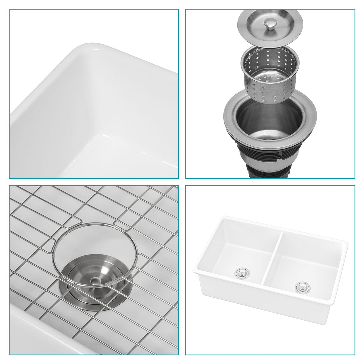 32" Dual Mount Ceramic Kitchen Sink with Double Bowl - White