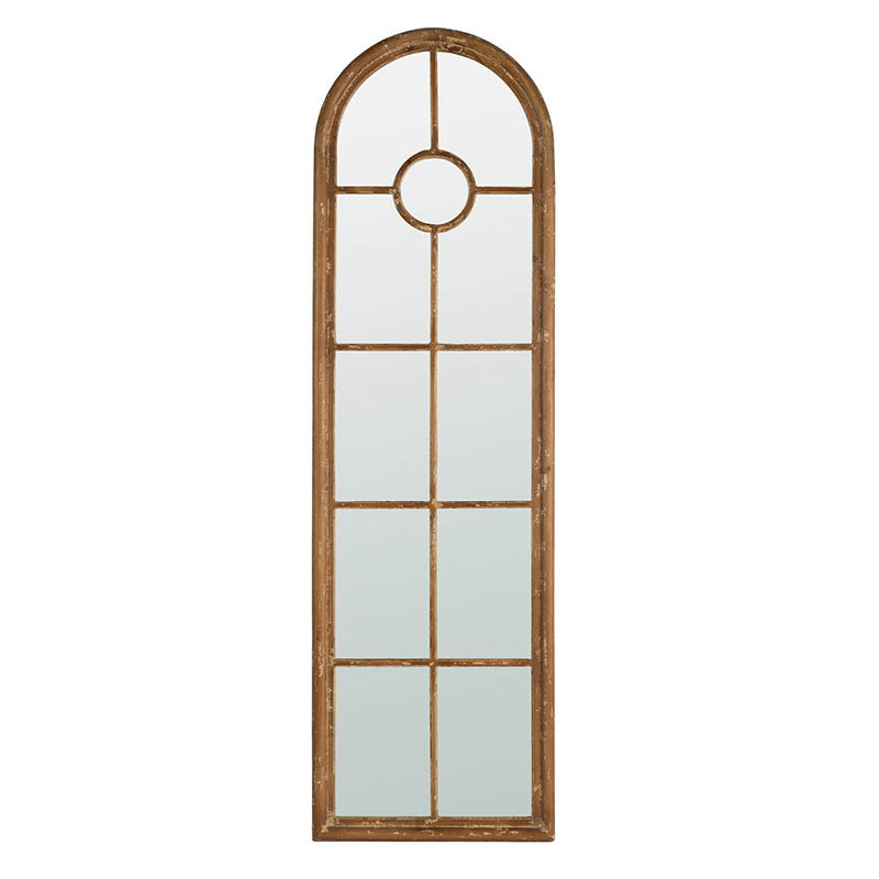 Half Round Elongated Mirror with Decorative Window Look - Brown