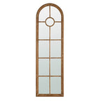 Half Round Elongated Mirror with Decorative Window Look - Brown