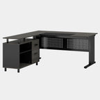 L-Shaped Executive Desk with File Cabinet and Storage Drawers - Light Brown or Dark Gray
