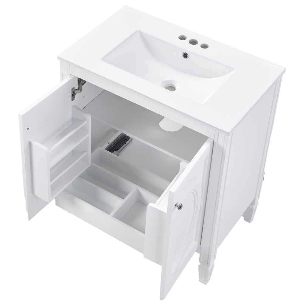 30" No Assembly Needed Vintage Bathroom Vanity with Spacious Storage - Vintage Finish