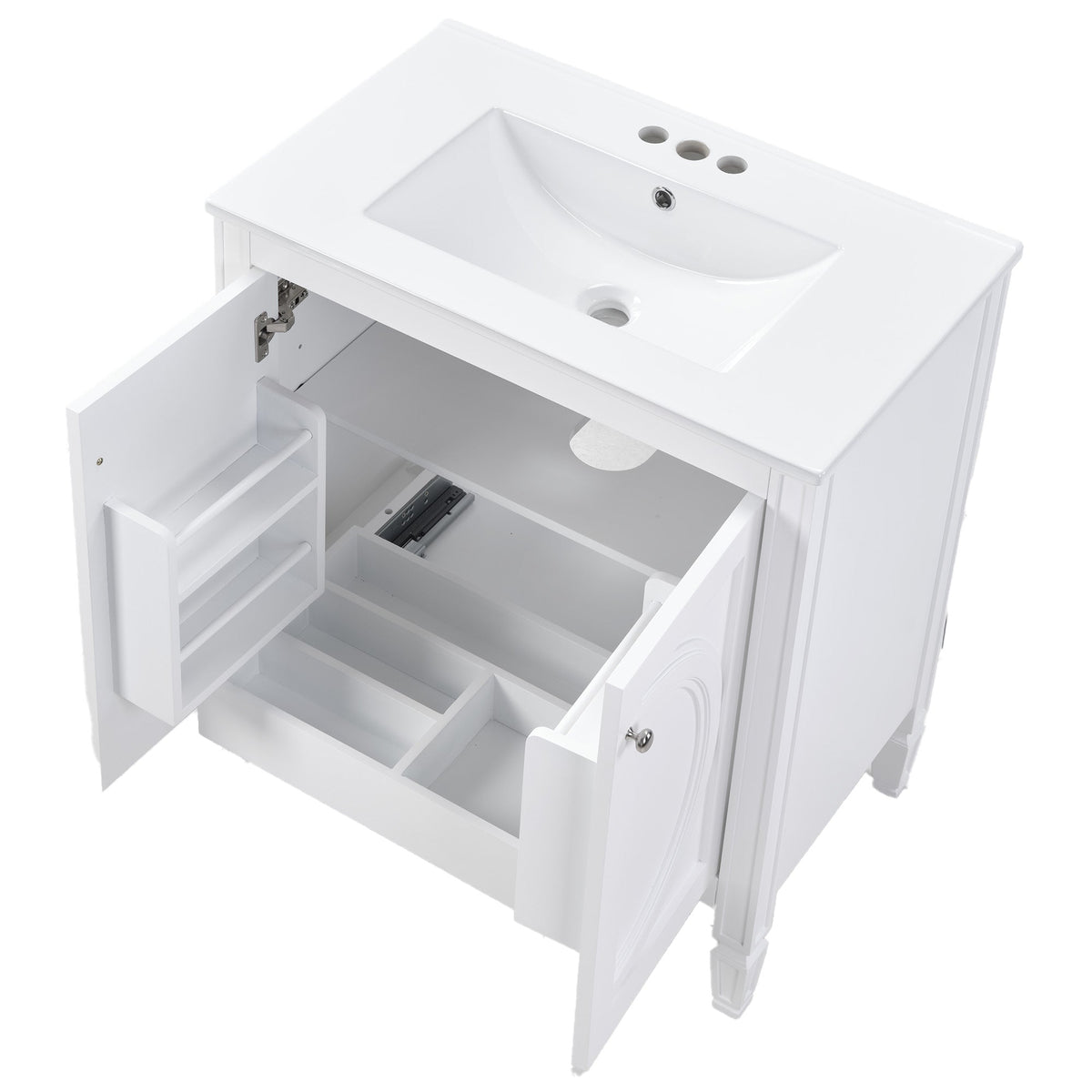 30" No Assembly Needed Vintage Bathroom Vanity with Spacious Storage - Vintage Finish