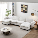 Luxury Four-Seater U-Shape Sofa with Two Ottomans - Chenille