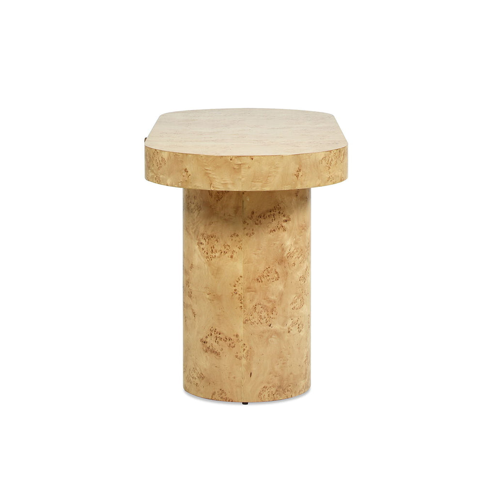 Oval Computer Desk with Single Drawer - Burl Wood Veneer, Light or Dark Brown