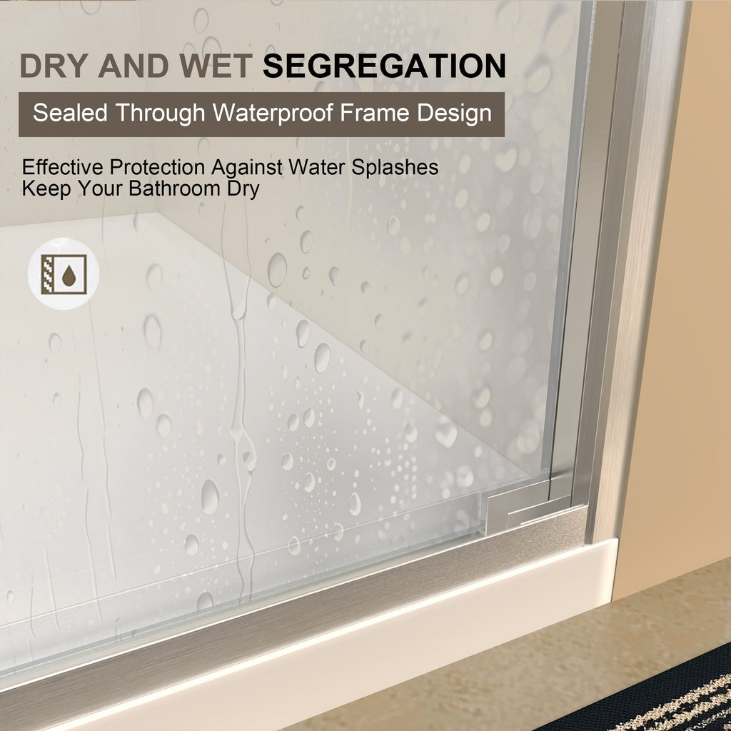 60 Inch Semi-Frameless Sliding Shower Door with 3/8" Tempered Glass - Brushed Nickel