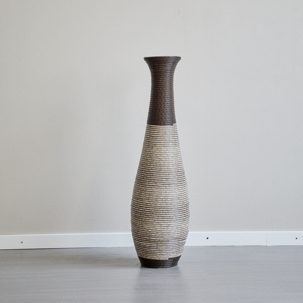 Tall Artificial Rattan Floor Vase with Two-Tone Finish - Black / Gray