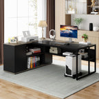 L-Shaped Executive Desk with Cabinet Storage - Dark Gray or Black