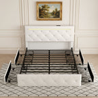 Upholstered Storage Bed Frame with LED Lights and Drawers – White or Black