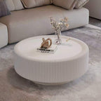 White Round Fluted Coffee Table with Hidden Storage