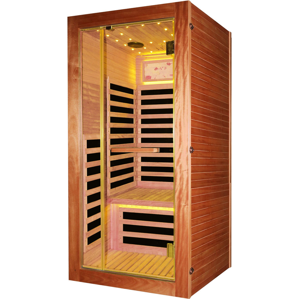 American White Oak Single Person Sauna Room with LED Lighting