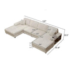 U-Shaped Convertible Sofa, 4 Seater Sectional with Storage Armrests - Multiple Colors