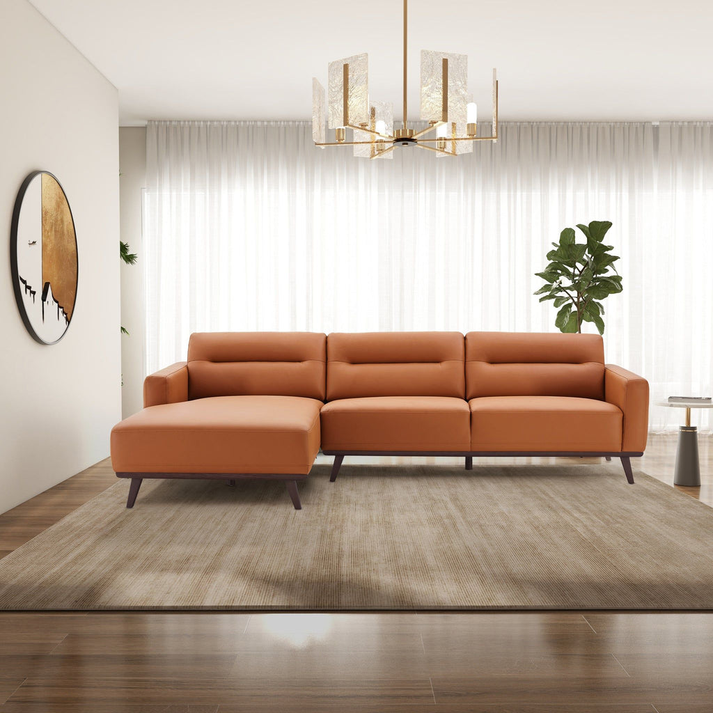 L-Shaped Sectional Couch with Solid Wood Frame and Vegan Upholstery - Yellow or Light Brown