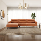 L-Shaped Sectional Couch with Solid Wood Frame and Vegan Upholstery - Yellow or Light Brown
