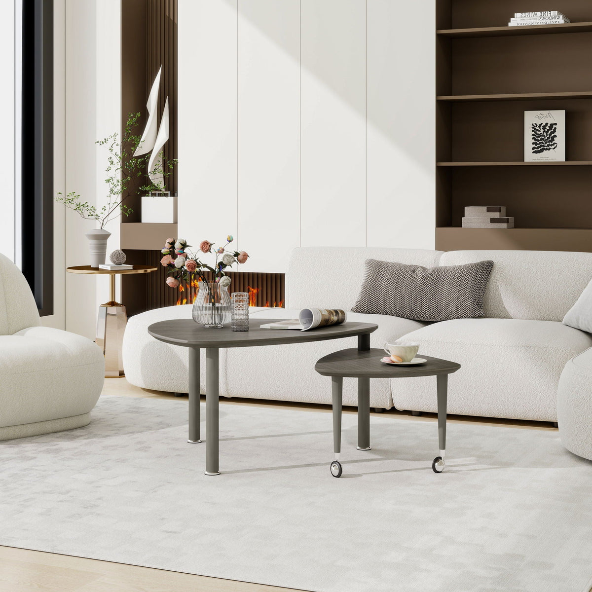 360 Degree Rotatable Coffee Table with Solid Wood Legs - Available in Multiple Colors
