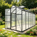 Windproof Greenhouse with Raised Base - Polycarbonate Panels - Black