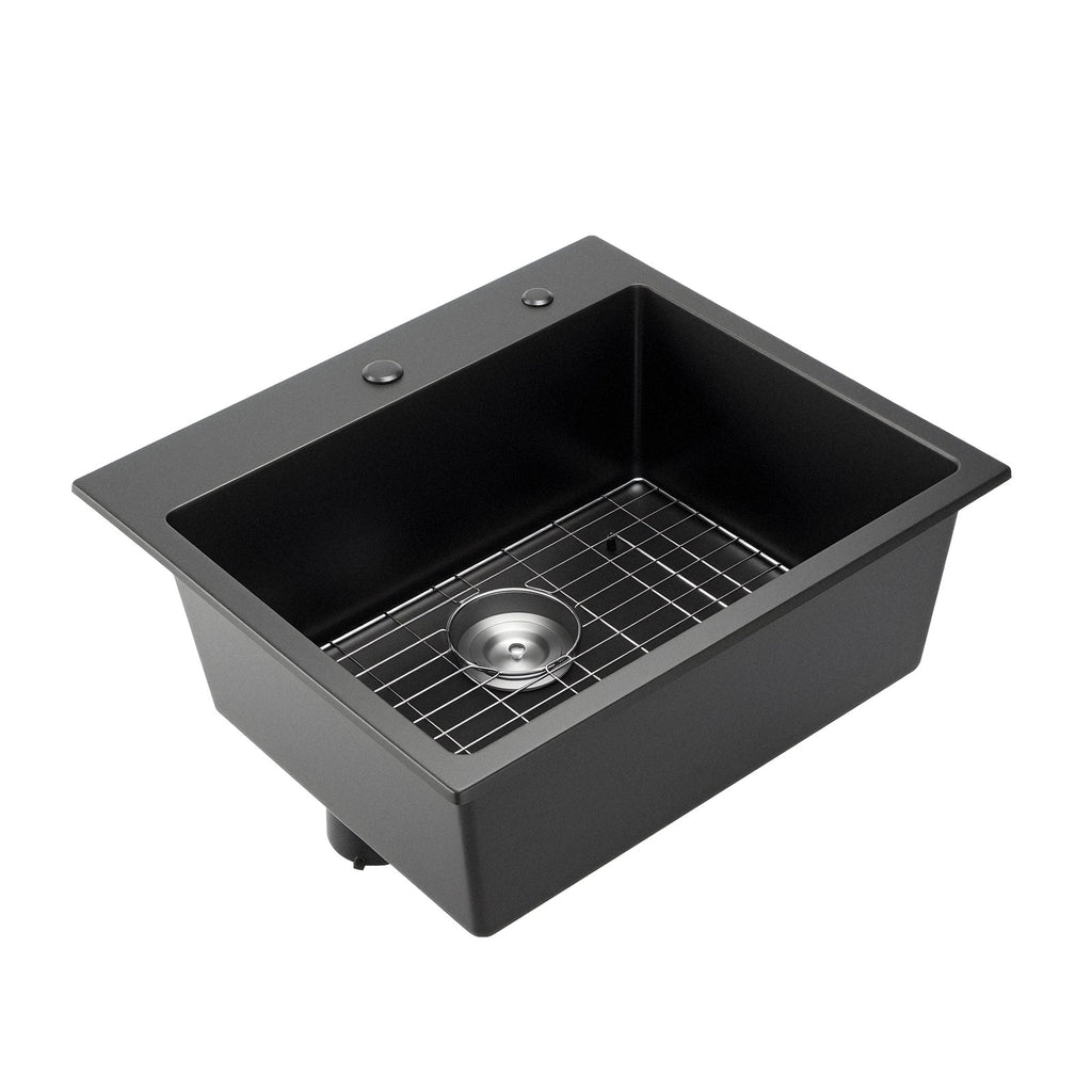 25 Inch Granite Kitchen Sink with Scratch Resistance - Matte Black
