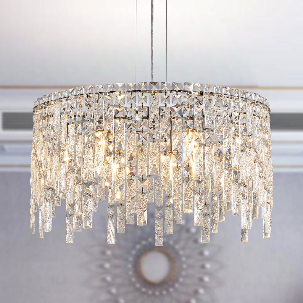 24" Round Silver Crystal Chandelier with K9 Crystals - Chrome
