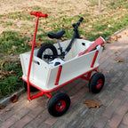 Wooden Carriage Outdoor Stroller with Four-Wheel Design - Natural Wood