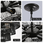Rustic 5-Tier Hemp Rope Chandelier with 8 Lights - Black