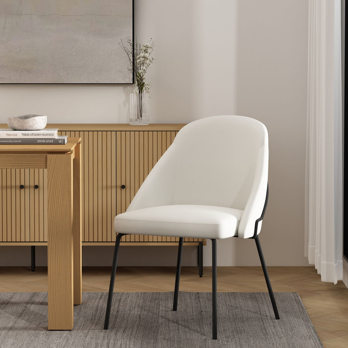 Modern Vegan Upholstered Dining Chair with High-Density Foam - Beige, Gray, or White
