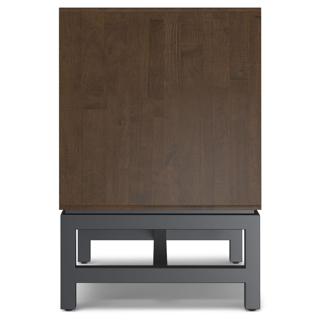 Walnut Brown Nightstand with Drawer and Open Storage - Solid Rubberwood