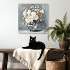 Chrysanthemum Vase Canvas Wall Art Decor - Stone White