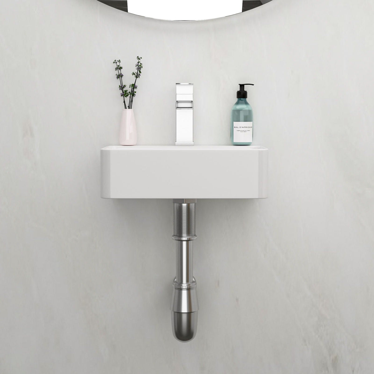 Ceramic Rectangle Wall Mount Bathroom Sink with Single Faucet Hole - White