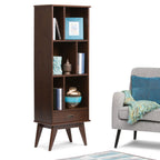 Mid Century Wide Bookcase with Storage Drawers - Multiple Colors
