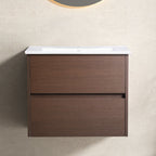 Bathroom Vanity with Wall Hang Storage and Porcelain Basin - Brown / White