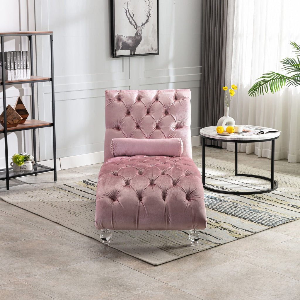 Velvet Button Tufted Chaise Lounge with Pillow - Multiple Colors