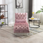 Velvet Button Tufted Chaise Lounge with Pillow - Multiple Colors