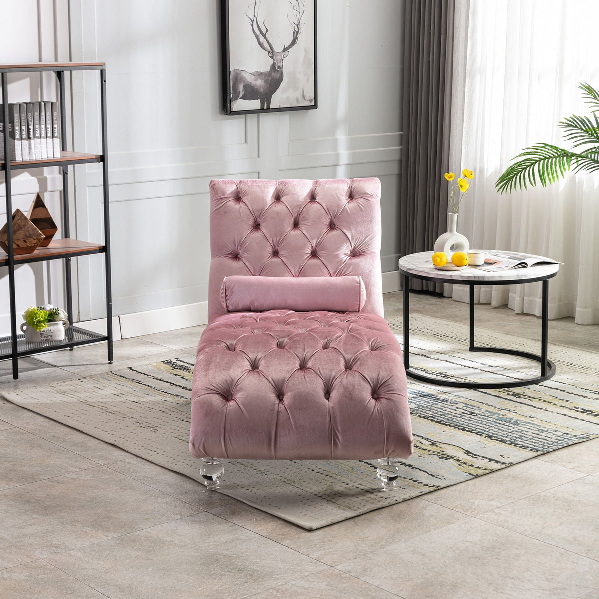 Velvet Button Tufted Chaise Lounge with Pillow - Multiple Colors