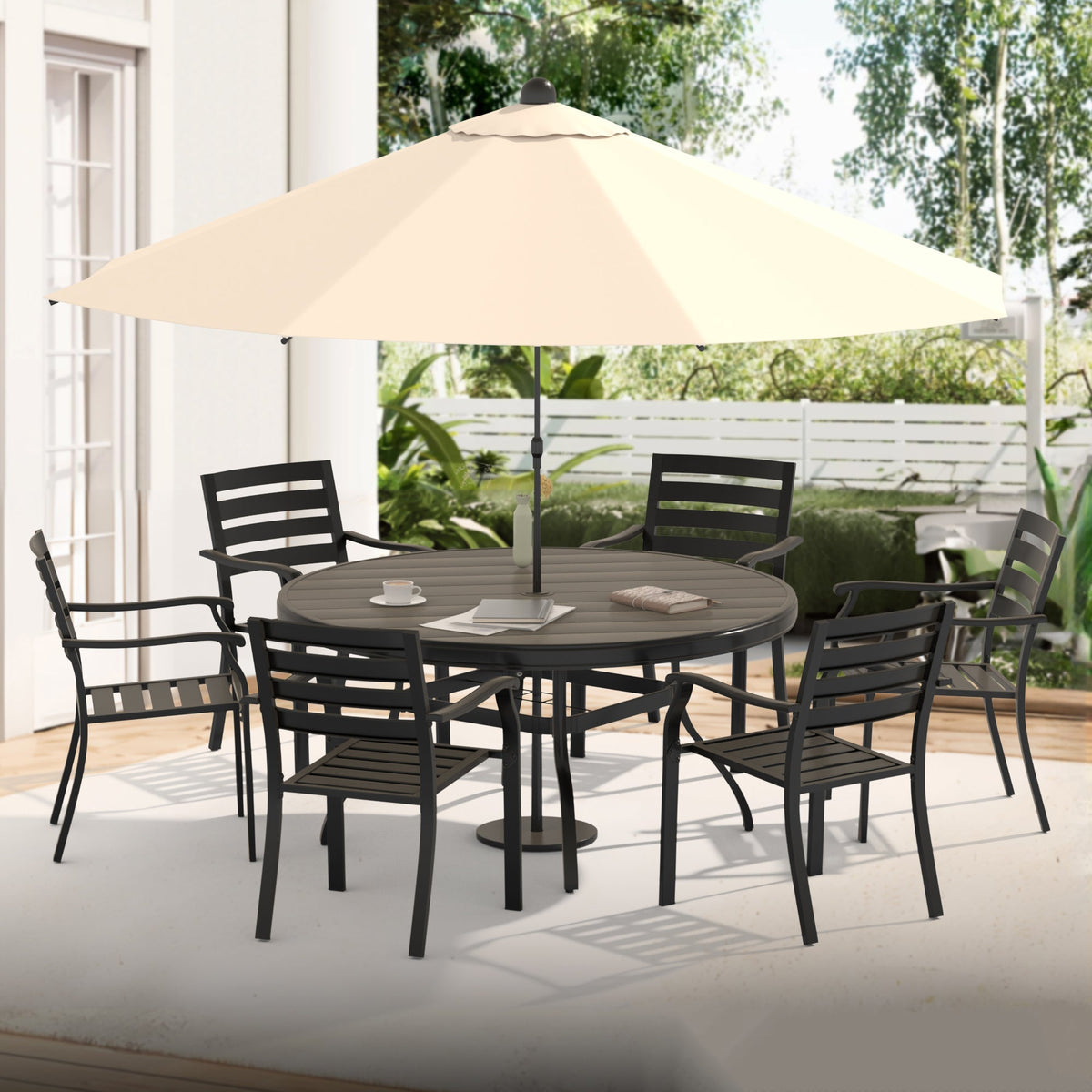 Iron Terrace Dining Chairs with Weather-Resistant Coating - Black