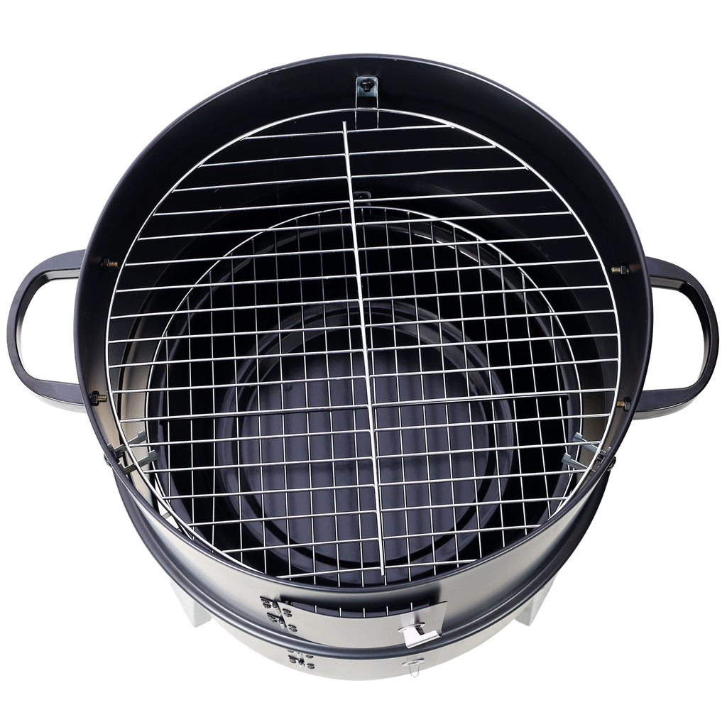 Portable Charcoal Smoker Grill with 3-in-1 Cooking Functionality - Black