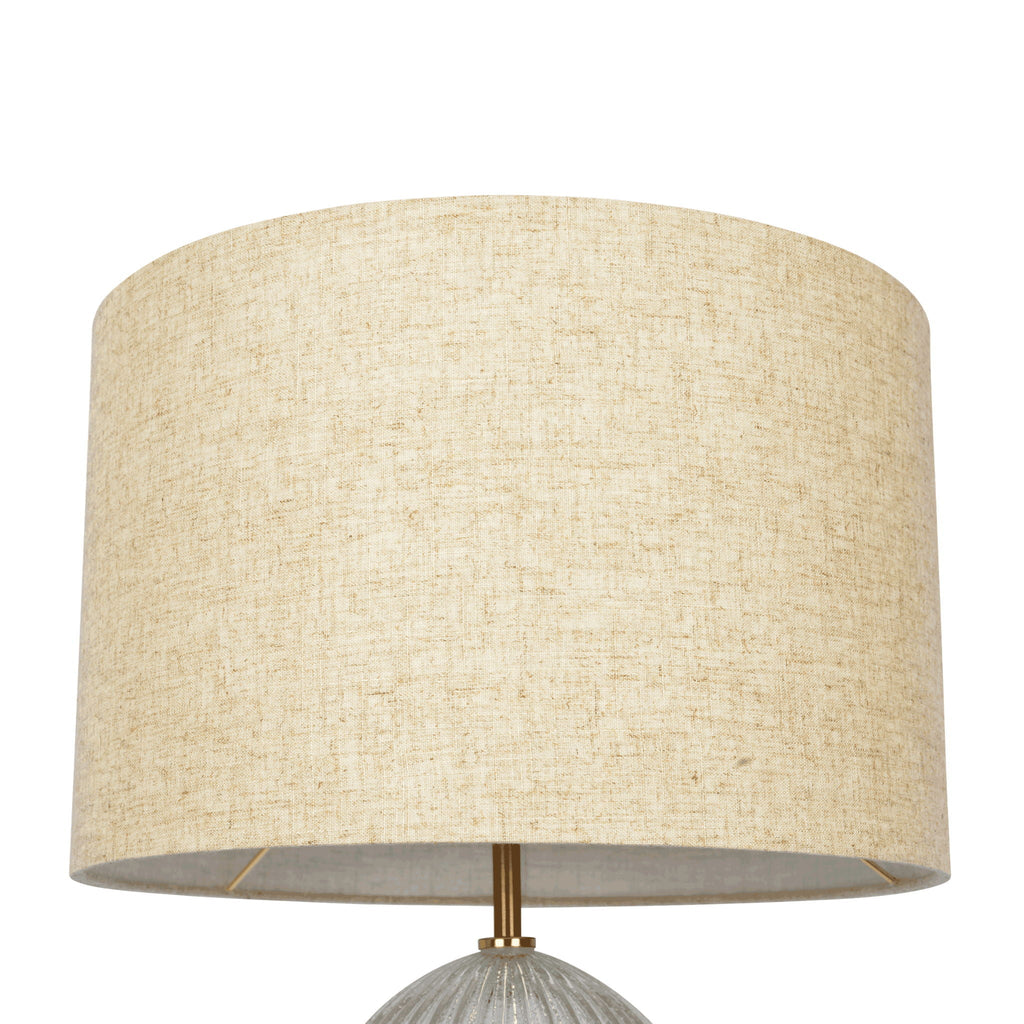 Aurora Ribbed Lamp Base Clear Table Lamp Large Linen Shade - Beige / Clear / Gold