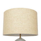 Aurora Ribbed Lamp Base Clear Table Lamp Large Linen Shade - Beige / Clear / Gold