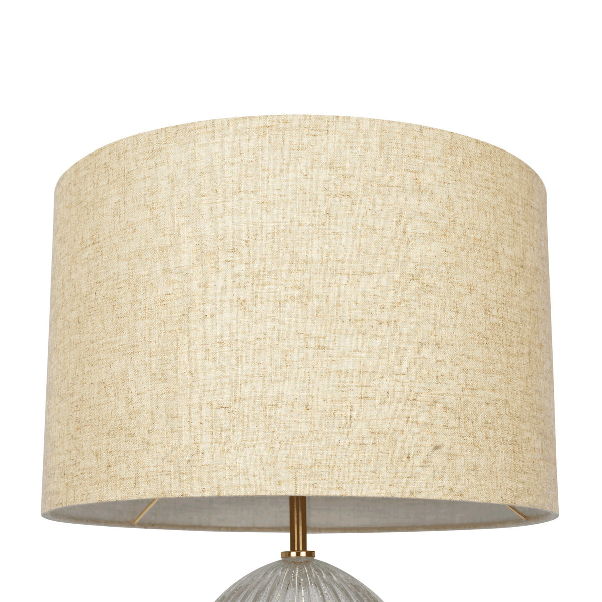 Aurora Ribbed Lamp Base Clear Table Lamp Large Linen Shade - Beige / Clear / Gold