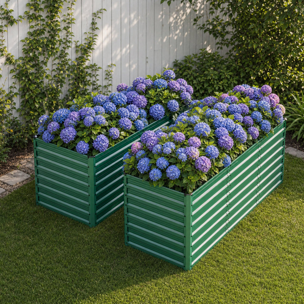 Ergonomic Metal Raised Garden Bed 2-Pack with Open Base - Green