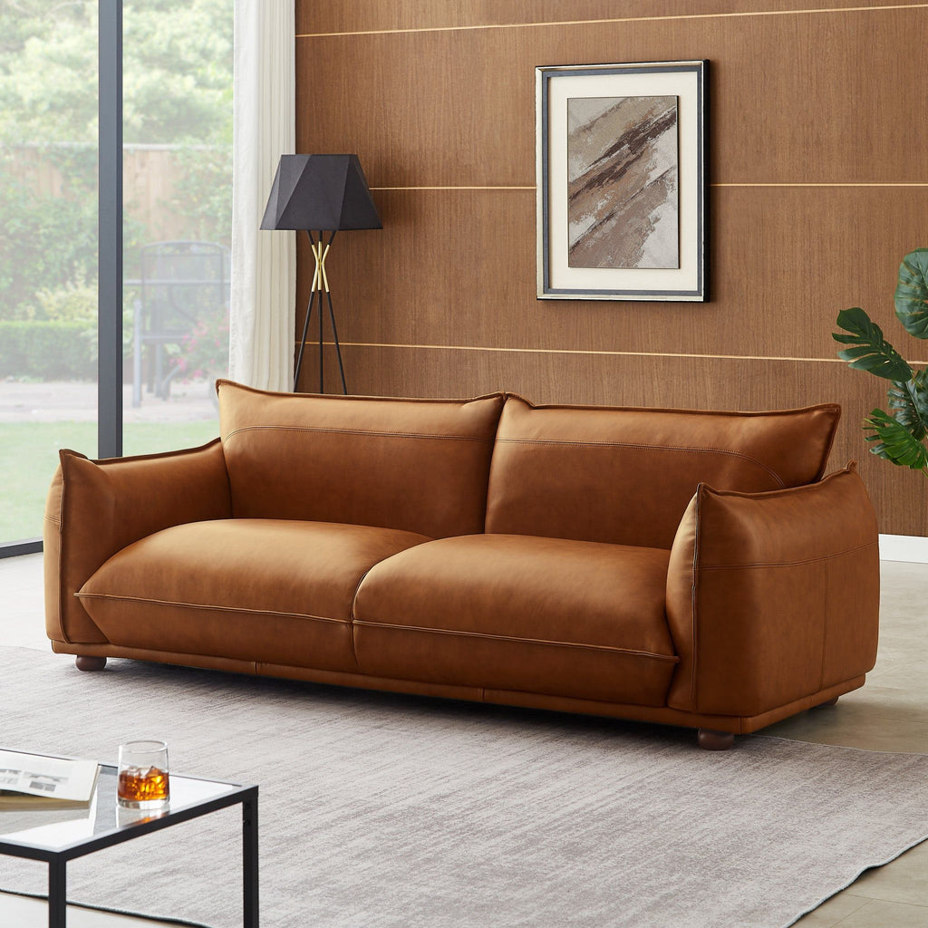 Mid-Century Modern Luxury Sofa with Tufted Design - Light Brown or White