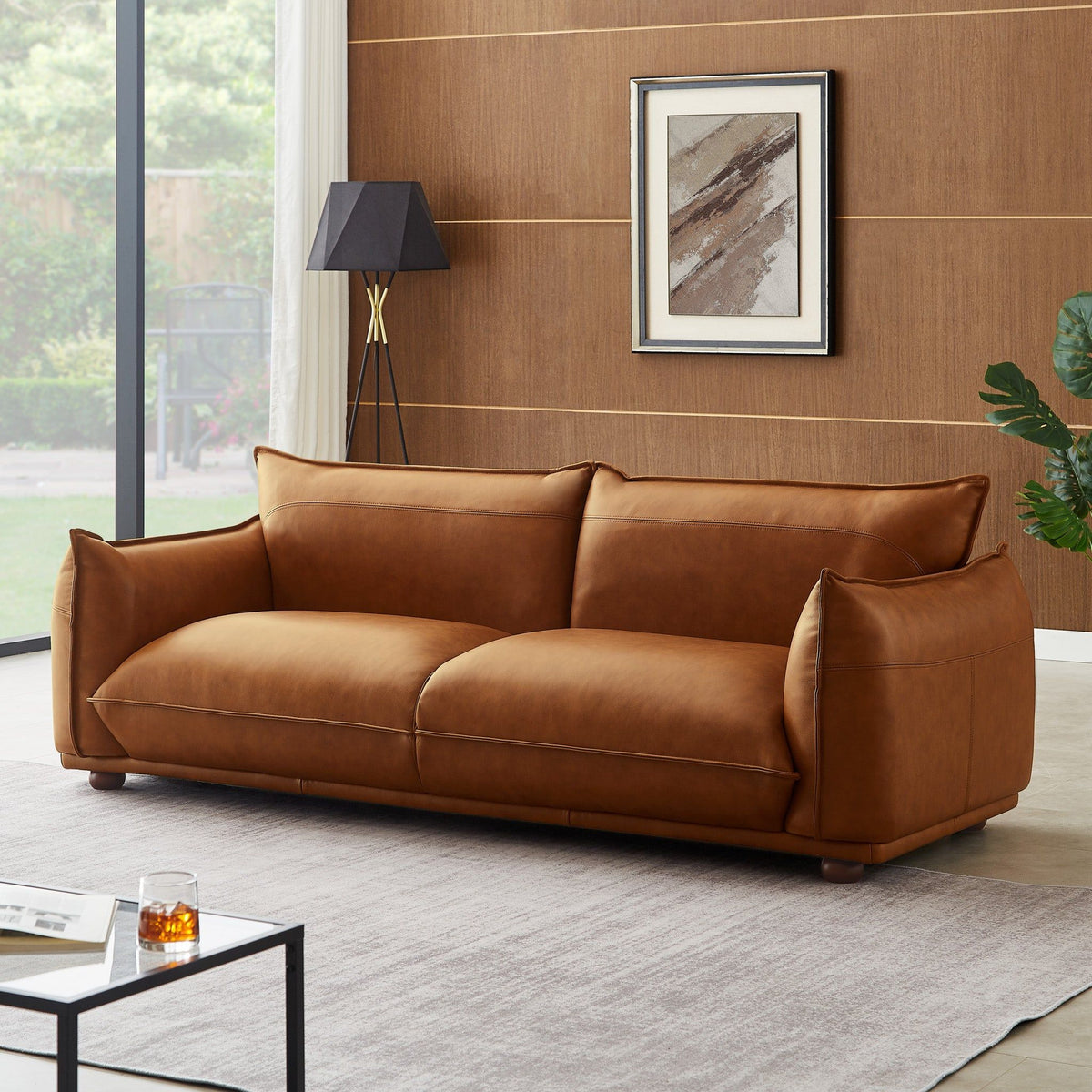 Mid-Century Modern Luxury Sofa with Tufted Design - Light Brown or White