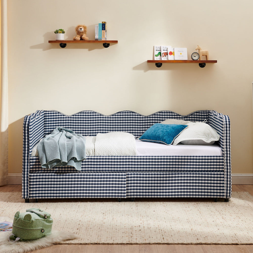 Gingham Daybed with USB Charging Port and Wave-Shaped Design - Multiple Colors