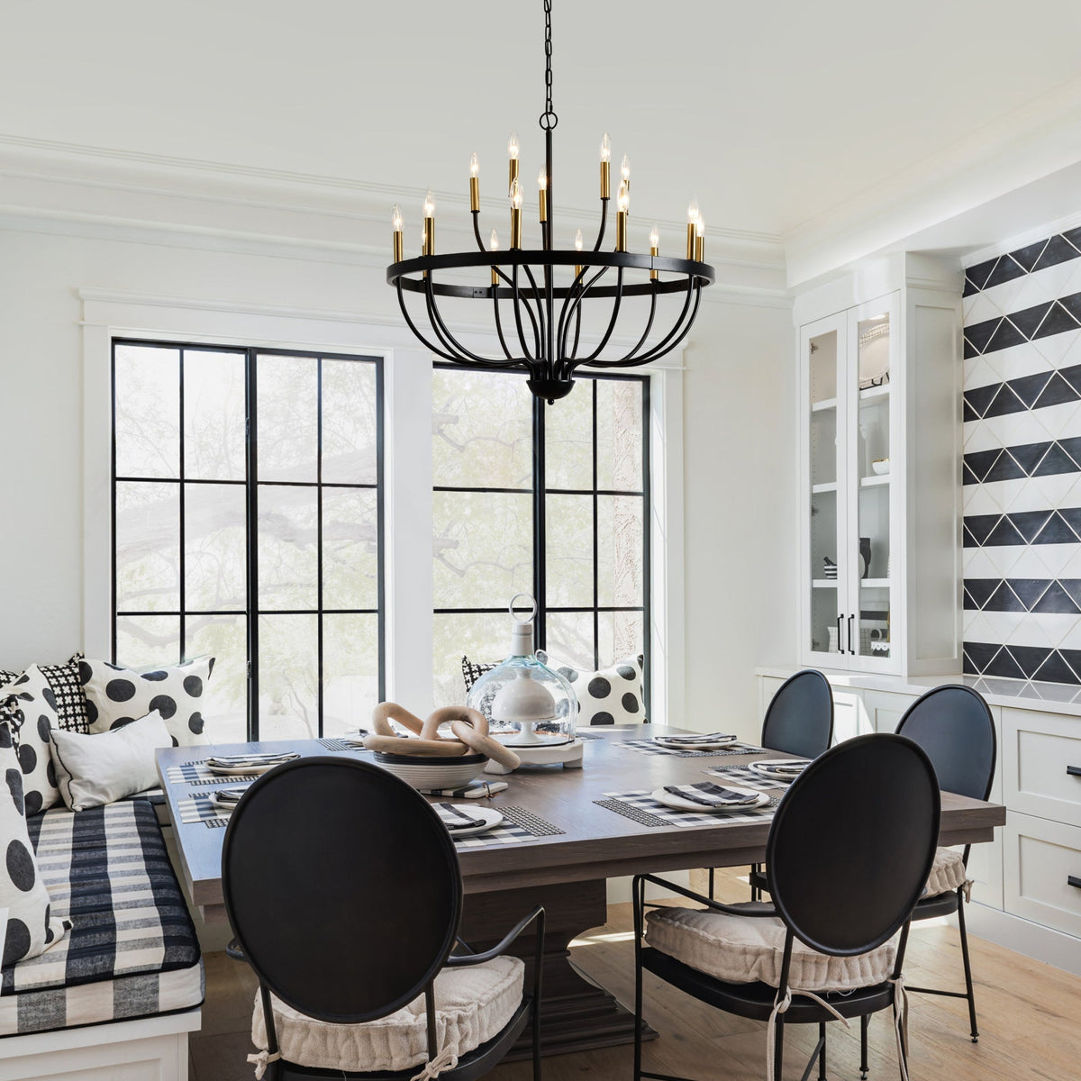 15-Light Industrial Iron Candle Chandelier with Adjustable Height - Black & Gold