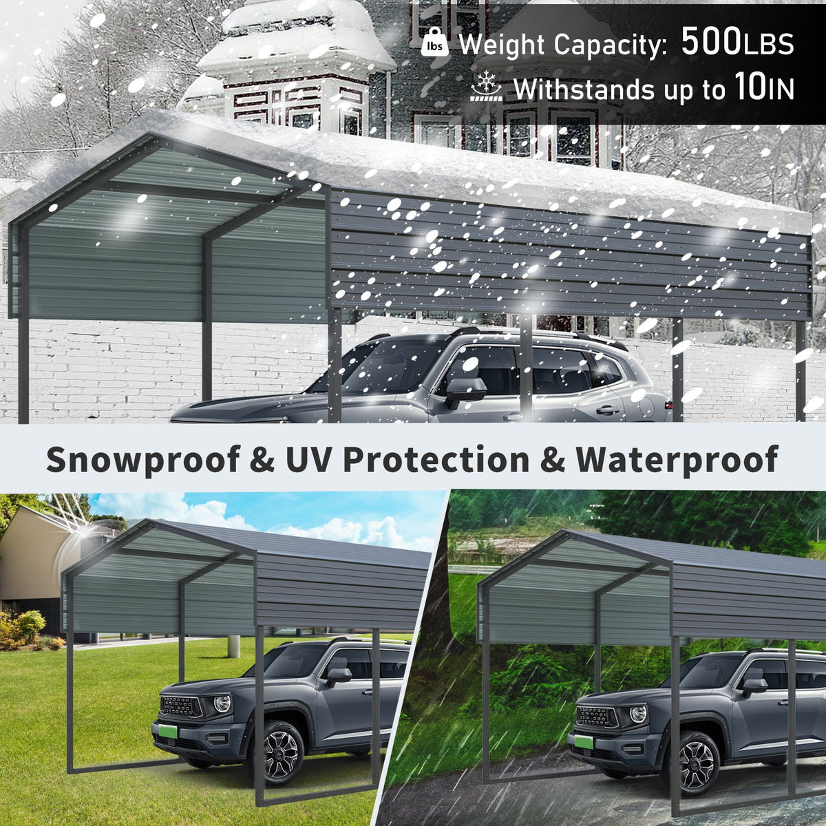10 x 15 Ft Heavy Duty Carport Canopy with Galvanized Steel Roof - Charcoal