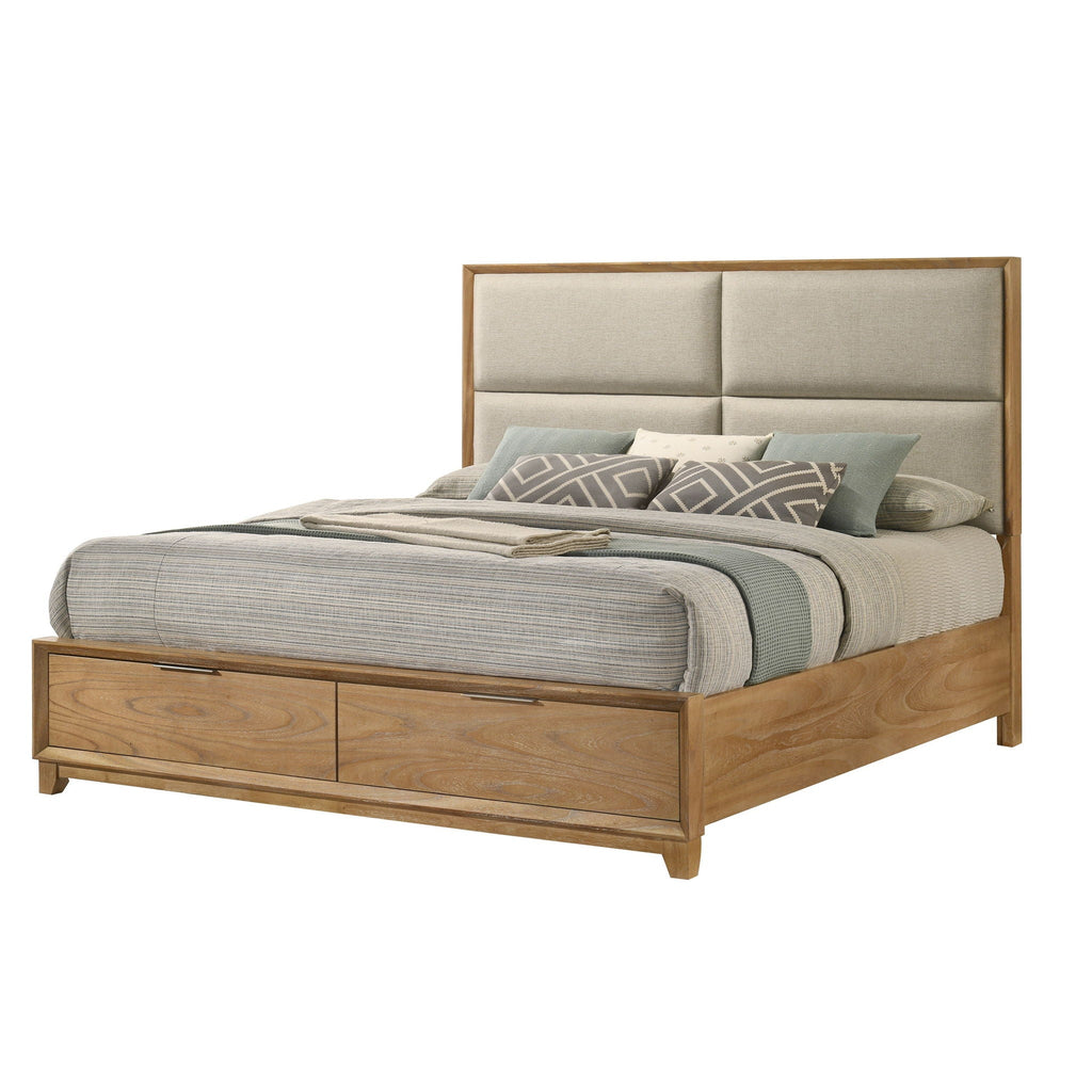 Contemporary Storage Platform Bed with Ultra Plush Headboard - Light Brown