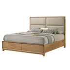 Contemporary Storage Platform Bed with Ultra Plush Headboard - Light Brown
