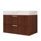 30" Modern Floating Bathroom Vanity with Seamless Sintered Stone Top - Walnut, White or Brown, Walnut