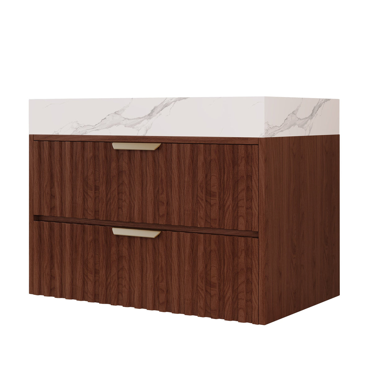 30" Modern Floating Bathroom Vanity with Seamless Sintered Stone Top - Walnut, White or Brown, Walnut